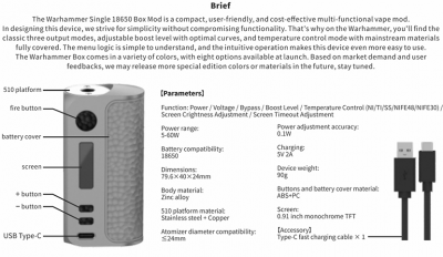 BP MODS Warhammer Single 18650 60W боксмод (Blue)